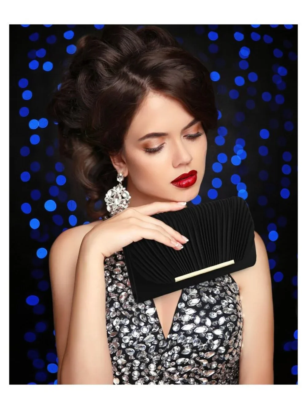 Milan Cloth Evening Clutch Crossbody Shoulder Bag with Chain